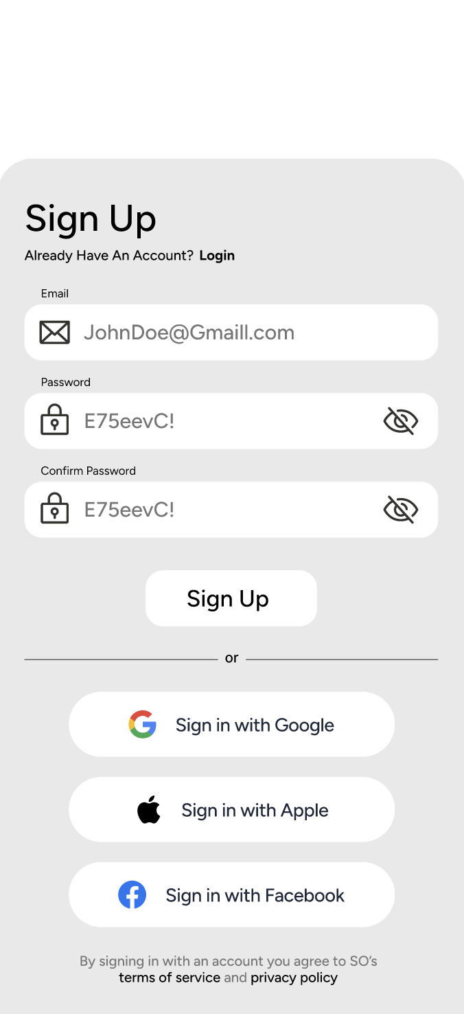 Terminal sign-up wireframe